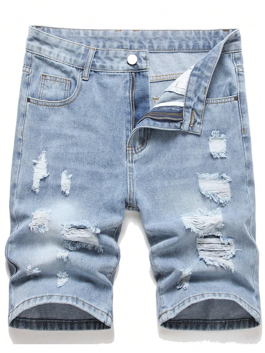 Quần Short Denim Đau Khổ Cho Nam Châu Âu Và Mỹ - Rửa nhẹ - Xem 1