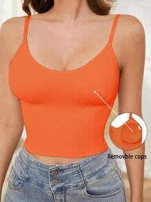 Women's Seamless Tank Top With Removable Pads, For All Seasons - Orange - View 5