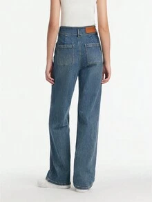 GOELIA 高腰水洗寬腿女士牛仔褲 - 藍色 - 查看 2