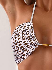 SHEIN Swim Women Simple Halter Strap Bikini Set Separates,Summer Beach - White - View 5