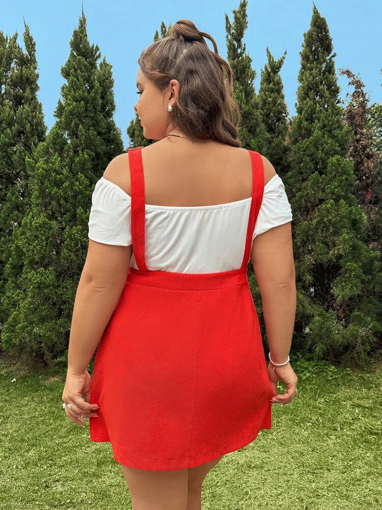 Plus Size Women's Solid Color Casual Short Overall Dress For Summer