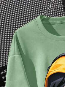 SHEIN Tween Boys' Casual Short Sleeve Crewneck T-Shirt, Suitable For Summer - Mint Green - View 3