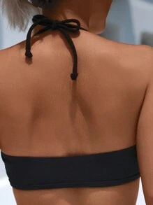 SHEIN Swim 女性純色夏季露背中空兩件式比基尼套裝 - 彩色 - 查看 5