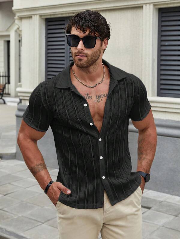 Camisa de manga corta de unicolor para hombre, uso casual diario, primavera/verano