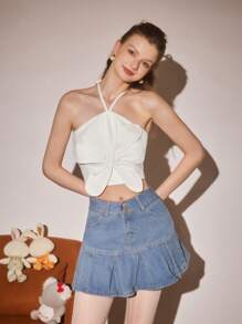 Aveloria Rosie Top estivo con spalline senza spalline decorato con fiori 3D con sottile collo ad imbuto, adatto per uscire