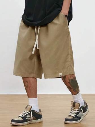 Manfinity Roghcode レターパッチワーク ドローストリング ウエスト メンズルーズショーツ