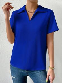 Chiquease Camiseta Casual Polo Casual de Manga Curta com Gola e Cor Sólida para o Verão