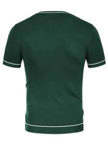 Men Striped Jacquard Collar Pullover Sweater - Dark Green - View 3