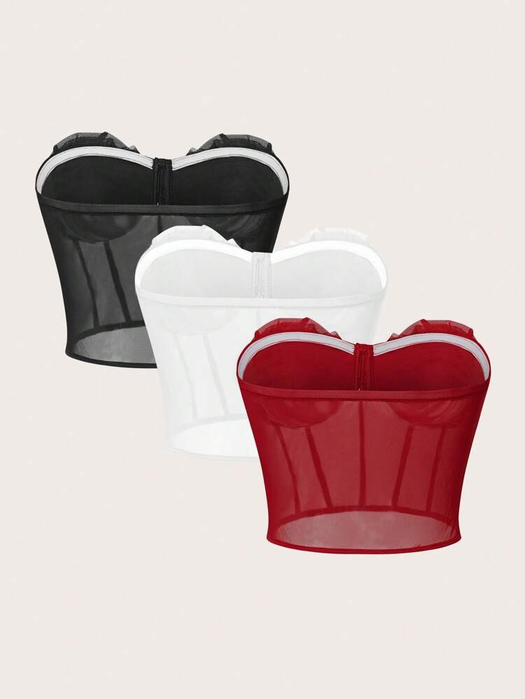 Women Summer 3-Piece Set Off-Shoulder Top With 3D Flower Decoration And Sheer Mesh Panel