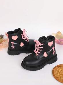 Girls  Boots Autumn And Winter New Flat Children Short Boots Children High-Top Boots Girls Princess Boots Baby Shoes - Black - View 4
