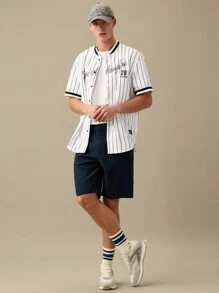 Manfinity VCAY Loose Fit Men Striped & Letter Graphic Patched Detail Shirt - White - View 5