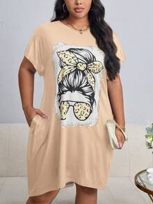 SHEIN LUNE Kích thước lớn Lỏng lẻo phù hợp Giải trí Nhân vật In Mùa hè Đầm - Nhiều màu - Xem 4