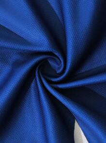 ROMWE MEN Prep 男士简约字母印花抽绳腰篮球运动短裤，学校 - 藍色 - 查看 3