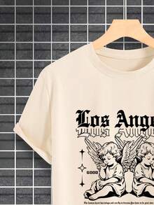 Manfinity EMRG Men's Angel Printed Round Neck T-Shirt With Slogan - Apricot - View 3
