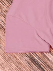 SHEIN LUNE 夏季心形印花圓領短袖T恤 - 藕粉色 - 查看 5