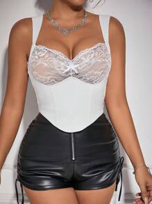 SHEIN Allurite Women Summer Slim Fit Lace Patchwork Asymmetrical Hem Sweetheart Neck Tank Top With Elegant Elegant
