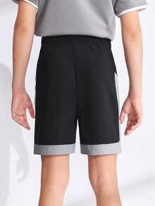 SHEIN 兒童男生拼色極簡休閒運動服裝 - 黑色 - 查看 2