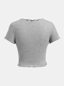 SHEIN Top corto grigio per ragazze adolescenti con finitura a lattuga - Grigio - Visualizzare 2