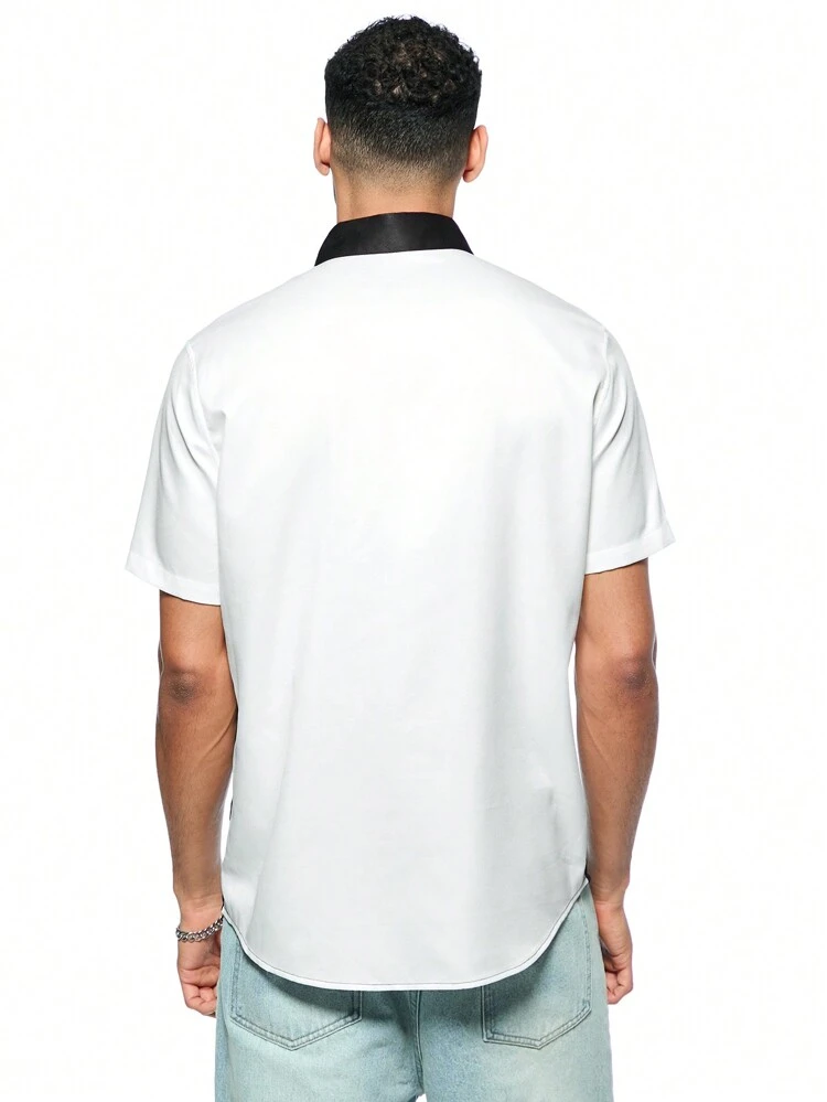 Men's Short Sleeve Shirt With MOTO APPLIQUE Pattern