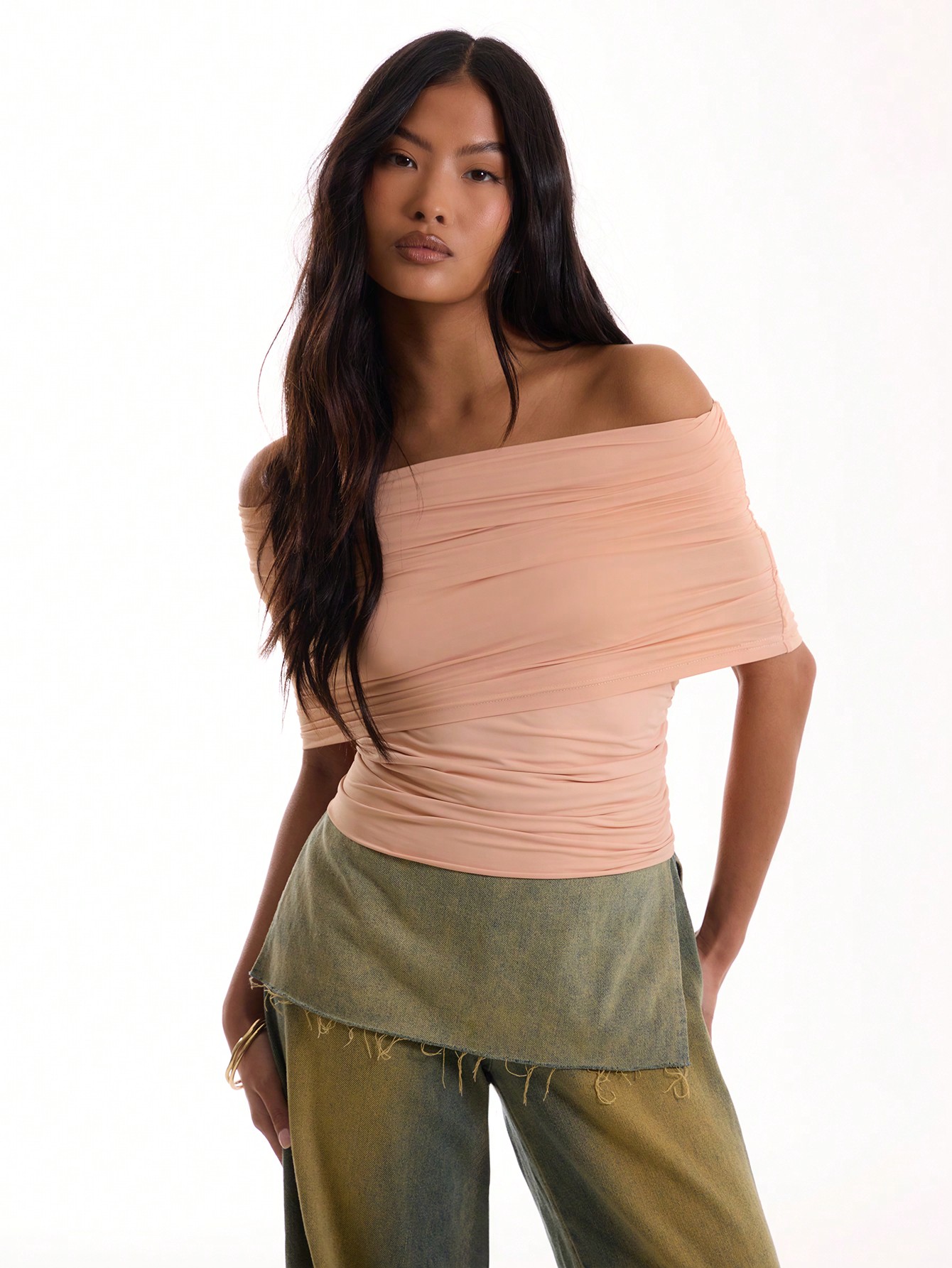 Foldover slinky ruched top