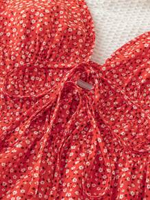 Soleia WYWH Kỳ nghỉ hè của phụ nữ Lãng mạn Cảm giác giản dị Mùa tốt nghiệp Mùa cưới Quay lại trường Tiệc Phục sinh Vườn ăn trưa Trà chiều Phong cách nông thôn Tươi mát Đỏ Dễ thương Hoa Cạp chun Không tay Áo liền quần hở lưng - Đỏ - Xem 3