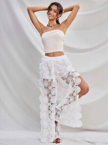 Soleia Pantalones de pierna ancha suelta de moda con encaje soluble en agua, diseño de hueco y abertura