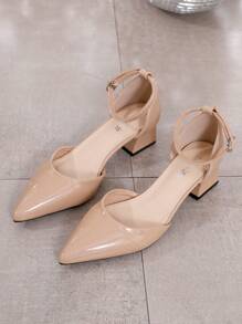 New Fashion Women\ Red High Heels Chunky Heeled Sandals Women\ Pointed Mule Wedge Shoes