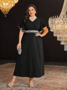 Modelyn Plus Size Women Fashionable Ruffle Sleeve Dress Long Evening Dresses