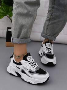 Giày Thể Thao Thông Thường Cho Nữ, Xuân Thu 2024 Hàng Mới Về Giày Chunky Lưới Thoáng Khí, Giày Tennis Chạy Bộ Đa Năng Cho Học Sinh - màu đen - Xem 3