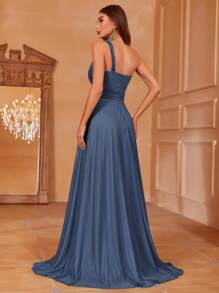 Faeriesty Vestido de noche formal elegante de un solo hombro con cintura ajustada y falda fluida - Elegante vestido maxi de primavera-verano para alfombra roja, bodas, galas y fiestas de etiqueta