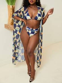 SHEIN Slayr 3pcs/Set Tie-Dye And Plaid Printed Separated Bikini Set With Top, Bottom And Skirt Summer Beach - Multicolor - View 2