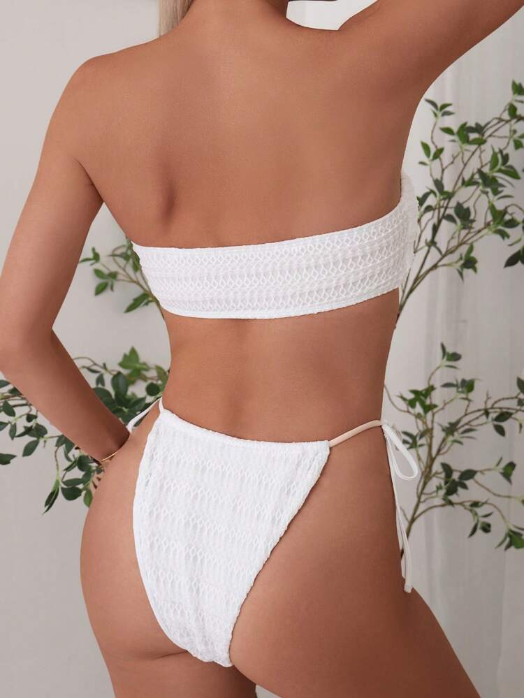 Women Vacation Metal Flower Halter Bandeau Bikini Set Summer