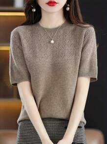 EMERY ROSE 女款短袖圓領簡約時尚百搭春夏針織上衣