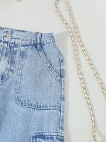 SHEIN Tween Girl Casual Comfortable Crop Tank Top & Cargo Jeans Two-Piece Set - Multicolor - View 4