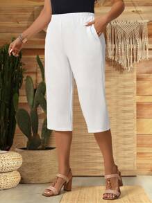 EMERY ROSE Plus Size Women Solid Color Simple Daily Pants