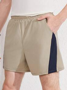 Teen Boys Colorblock Simple Casual Shorts - Apricot - View 4