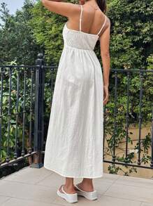 SHEIN EZwear Summer Casual Vacation V-Neck Spaghetti Strap Swing Dress