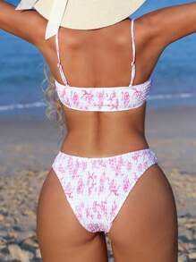 SHEIN Swim Spaghetti Strap All-Over Print Bikini Set With Underwire Cups, Summer Beach Swimwear - Multicolor - View 2