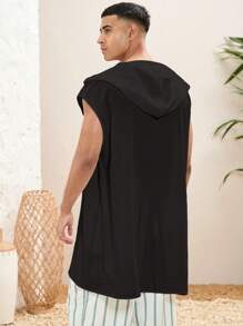 Manfinity BRENVOR Men Festival Clothing Spring Summer Bohemian Music Festival Vacation Woven Casual Hooded Loose Shirt - Black - View 4