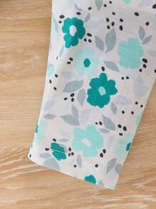 Completino per bambina con camicetta/top elegante verde menta con colletto in pizzo rifinito, leggings a fantasia floreale e pantaloni lunghi, carino per la primavera e l"estate - Menta Verde - Visualizzare 8