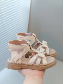 兒童平底涼鞋女童鞋夏季厚底防滑魔鬼氈中大童時尚街頭沙灘涼鞋 - 米色 - 查看 3