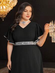 Modelyn Plus Size Women Fashionable Ruffle Sleeve Dress Long Evening Dresses