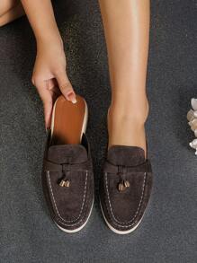 女士平底乐福鞋，低帮，2024 年秋冬新款驾车乐福鞋，舒适低跟英式休闲鞋，适合工作或日常穿着，加大码 41-43 - 巧克力棕 - 查看 4