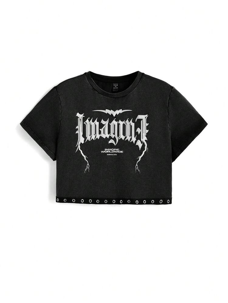 Artist Plus Size Short Sleeve Round Neck Letter Print T-Shirt For Summer, Graphic Tee For Summer, Holiday, Vacation, Spring, Festival, Ibiza Fits