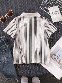 SHEIN Explorewe 1pc Young Boy Casual Sports Striped Polo Shirt, Suitable For Daily Wear, School, Outing, Outdoor, Spring/Summer Seasons Like Getaway, Holiday, Travel, Relax, Sunbathing - White - View 2