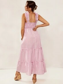 SHEIN 孕婦浪漫花園優雅，年輕成熟，肩帶長身孕婦連身裙 - 粉色 - 查看 2