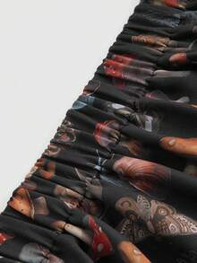 ROMWE Fairycore Kích thước lớn NỮ Đúng mốt Dài In Váy Với Khe nứt bên Và Trắng Thắt lưng - Nhiều màu - Xem 9