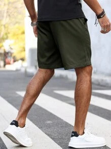 Manfinity Homme Loose Men Drawstring Waist Slanted Pocket Shorts - Army Green - View 2