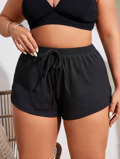 Swim Vcay 夏季沙灘大碼束口彈性腰純色泳衣短褲