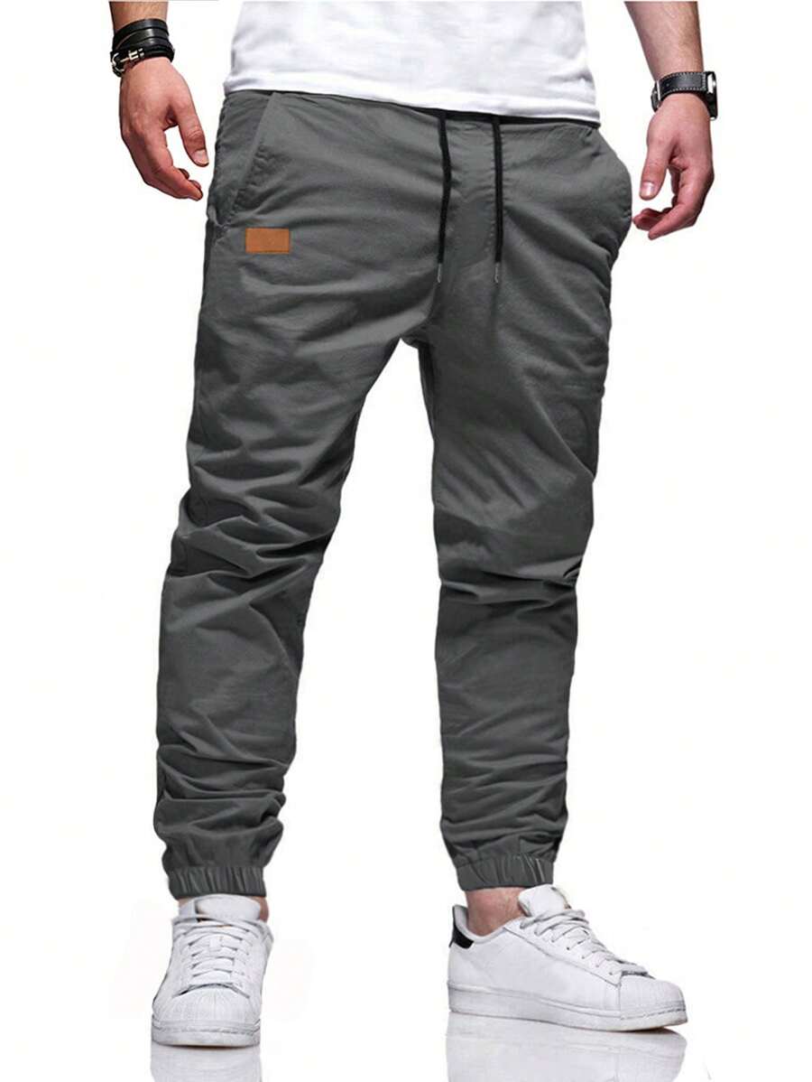 Manfinity Homme Loose-Fit Men's Carrot Pants With Drawstring Waist - Dark Grey - View 1